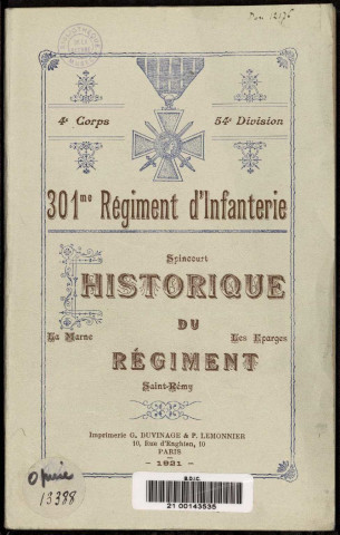 Historique du 301ème régiment d'infanterie de réserve