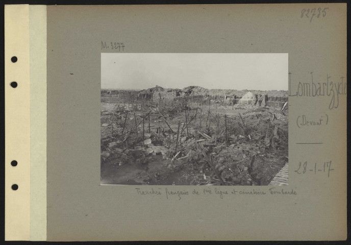 Lombartzyde (devant). Tranchée française de première ligne et cimetière bombardée