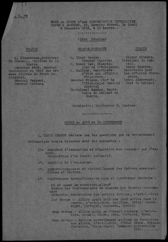 Conférence interalliée de Londres, 2-4 décembre 1918. Sous-Titre : Conférences de la paix