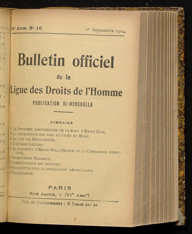 Septembre 1904 - Bulletin officiel de la Ligue des Droits de l'Homme