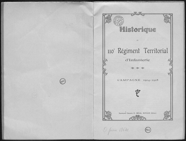 Historique du 110ème régiment territorial d'infanterie