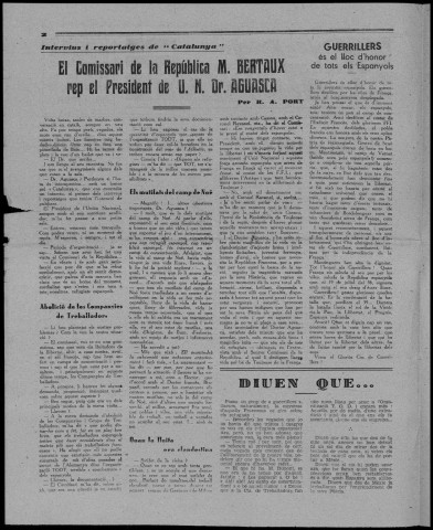Catalunya (1944 : n° 1-6). Sous-Titre : Portantveu de l'Aliança catalana (U.N.E). Suplement setment setmanal del departament de l'Haute-Garonne, [puis] Portantveu de l'Aliança nacional de Catalunya (U.N.E)