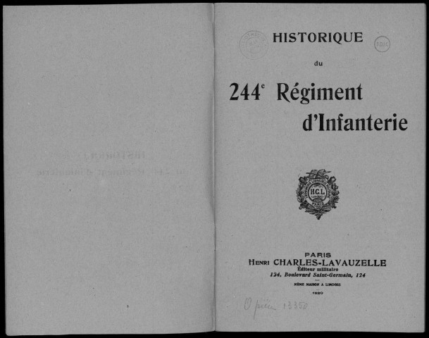 Historique du 244ème régiment d'infanterie
