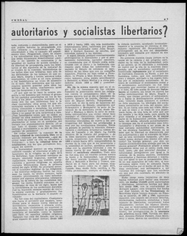 Umbral (1966 : n° 49-58). Sous-Titre : Revista mensual de arte, letras y estudios sociales. Autre titre : Suite de : Suplemento literario de Solidaridad obrera