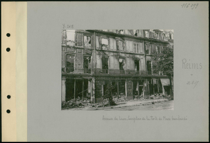 Reims. Avenue de Laon. Comptoir de la porte de Mars bombardé