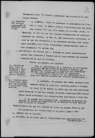 Réunion du mercredi 9 juillet 1919 à 15h30. Sous-Titre : Conférences de la paix