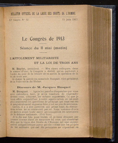 Juin 1913 - Bulletin officiel de la Ligue des Droits de l'Homme