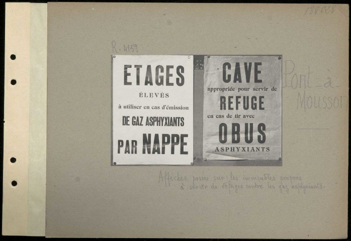 Pont-à-Mousson. Affiches posées sur les immeubles propres à servir de refuges contre les gaz asphyxiants