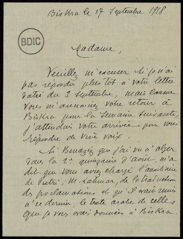 Lettres de soldats indigènes. Don de Mme Boisnard.