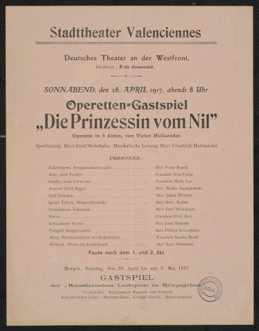Stadttheater Valenciennes : Operetten-Gastspiel "Die Prinzessin vom Nil"