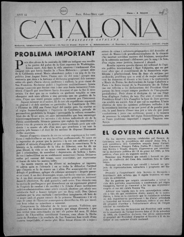 Catalonia (1946 : n° 8-9). Sous-Titre : publicació catalana
