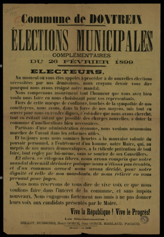 Élections Municipales complémentaires : Démissions Bellot, Buissière