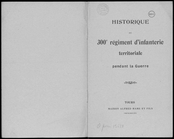 Historique du 300ème régiment territorial d'infanterie