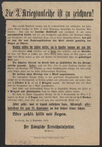 Guerre mondiale 1914-1918. Allemagne. 3° Emprunt de guerre