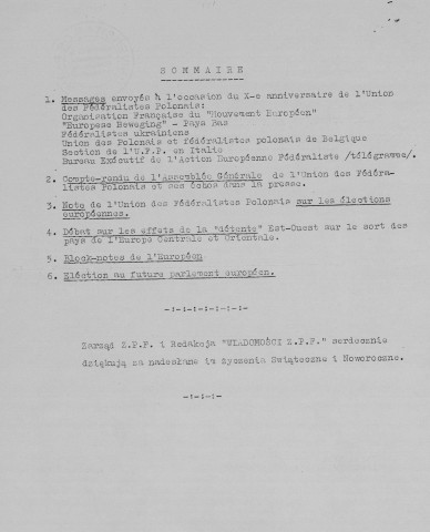 Wiadomosci Zwiazku Polskich Federalistow (1960 ; n°1-12)  Sous-Titre : Biuletyn wewnetrzny Okregu Kontynentalnego  Autre titre : Informations de l'Union des Fédéralistes Polonais
