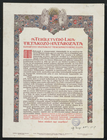 A területvédo liga tiltakozó határozata