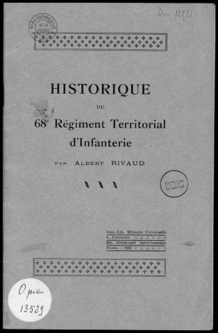 Historique du 68ème régiment territorial d'infanterie