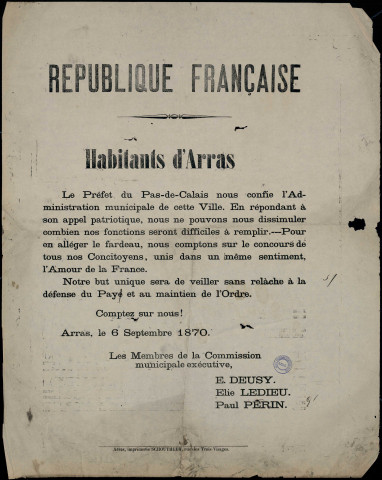 Habitants d'Arras, le préfet du Pas-de-Calais nous confie l'administration municipale