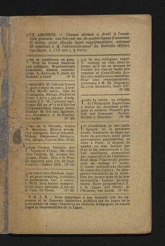 Juillet 1914 - Bulletin officiel de la Ligue des Droits de l'Homme
