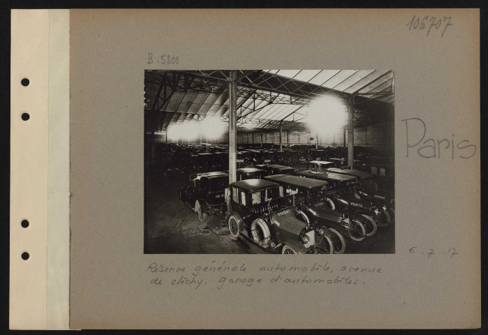Paris. Réserve générale automobile. Avenue de Clichy, garage d'automobiles
