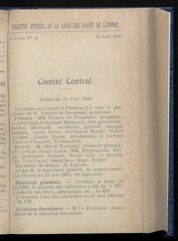 Août 1906 - Bulletin officiel de la Ligue des Droits de l'Homme