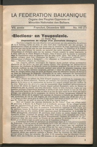 Décembre 1931 - La Fédération balkanique