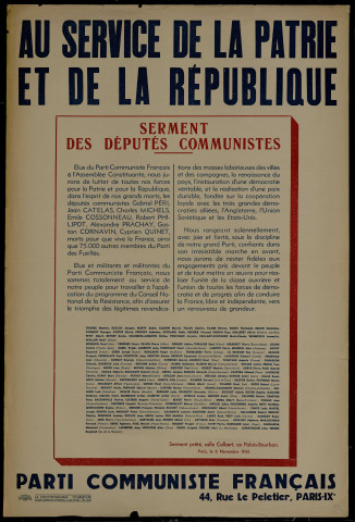 Au service de la patrie et de la République : serment des députés communistes