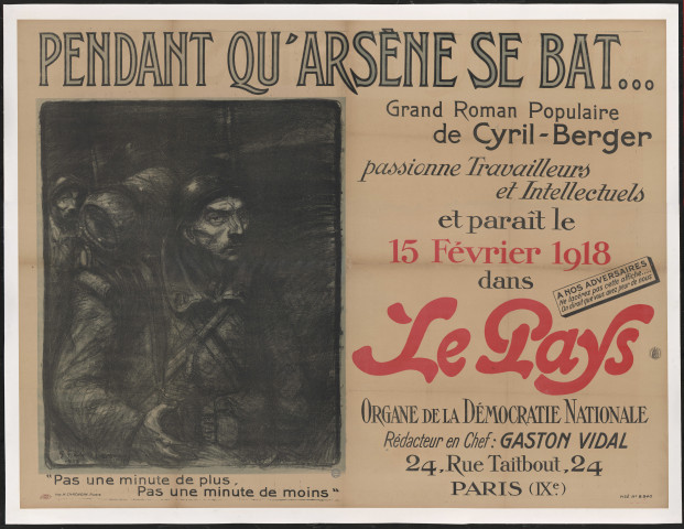 Pendant qu'Arsène se bat& Grand roman popuplaire de Cyril-Berger... dans Le Pays