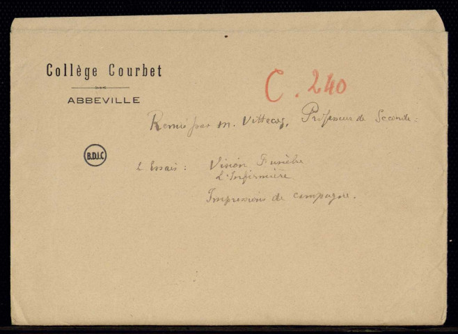 Abbeville (80), Collège : récit de guerre du Sergent Vittecocq