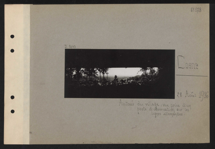 Cosne. Autour du village : vue prise d'un poste d'observation sur les lignes allemandes