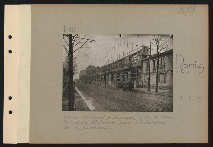 Paris. Usines Panhard et Levassor, 19 avenue d'Ivry. Nouveaux bâtiments pour l'installation de la poudrerie