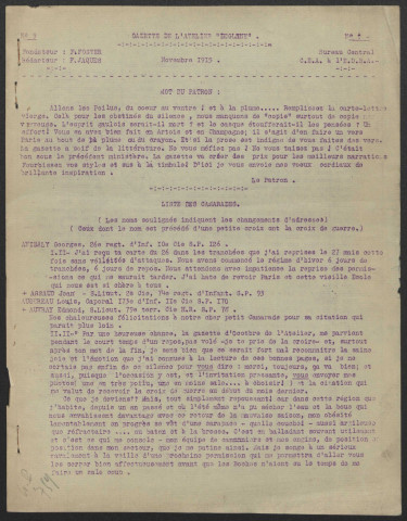 Gazette de l'atelier Deglane - Année 1915 fascicule 9-10