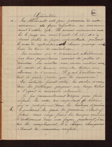 Gommegnies (59) : réponses au questionnaire sur le territoire occupé par les armées allemandes