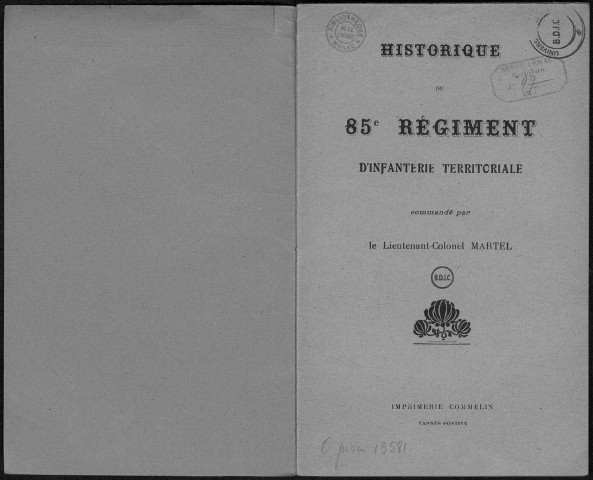 Historique du 85ème régiment territorial d'infanterie