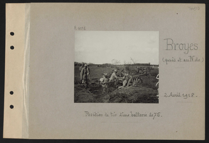 Broyes (près et au nord de). Position de tir d'une batterie de 75
