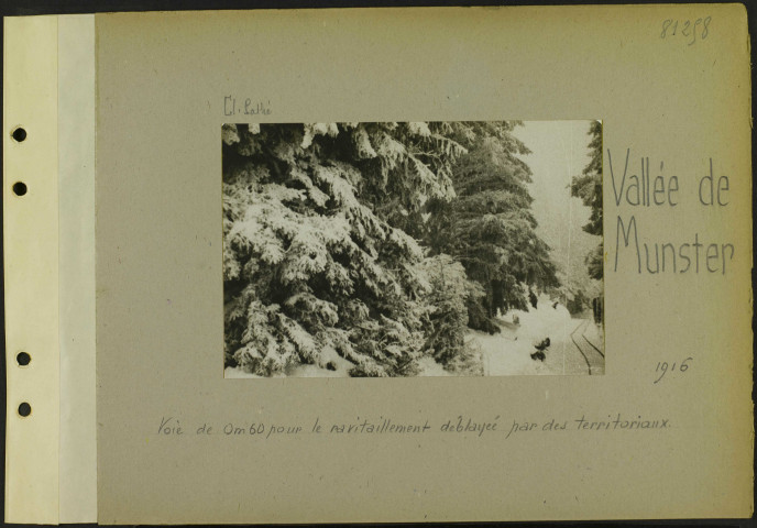 Vallée de Munster. Voie de 0 m 60 pour le ravitaillement déblayée par des territoriaux