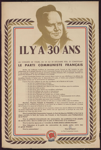 Il y a 30 ans au congrès de Tours, du 25 au 30 décembre 1920, se constituait le parti communiste français