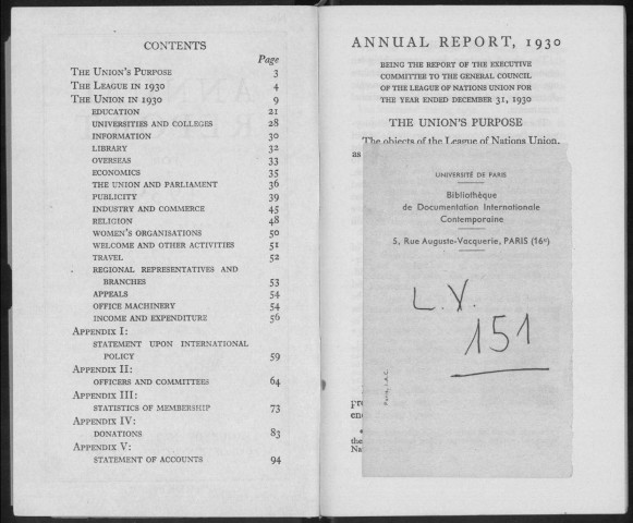 League of Nations Union. Annual report for 1930