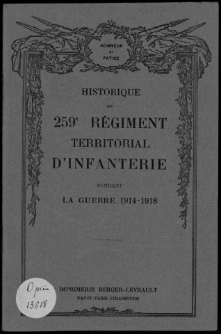 Historique du 259ème régiment territorial d'infanterie