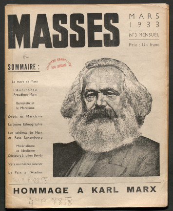 Une de Masses sur la mort de Marx, illustrée d'un grand portrait de Marx