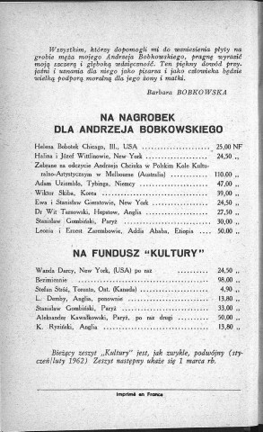 Kultura (1962, n°1 - n°12)  Sous-Titre : Szkice - Opowiadania - Sprawozdania  Autre titre : "La Culture". Revue mensuelle