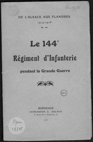Historique du 144ème régiment d'infanterie