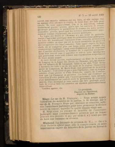 Avril 1909 - Bulletin officiel de la Ligue des Droits de l'Homme