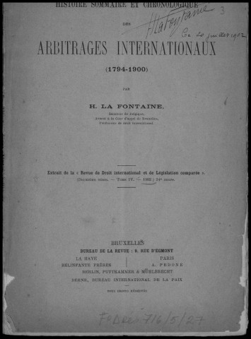 Histoire sommaire et chronologique des arbitrages internationaux (1794-1900)