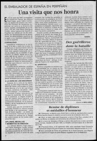 Monument du souvenir de Prayols (1995 : n° 25-27). Sous-Titre : organe de la Confédération d'Amicales Départementales d'Anciens Guerilleros Espagnols en France (F.F.I.)