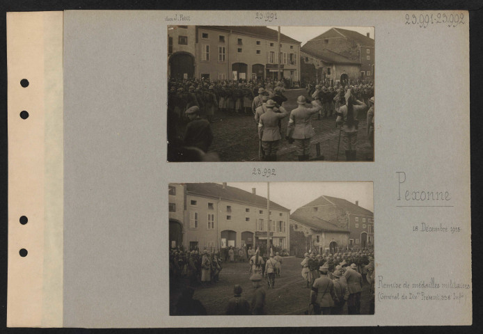 Pexonne. Remise de médailles militaires (général de division Présent, 338e infanterie)