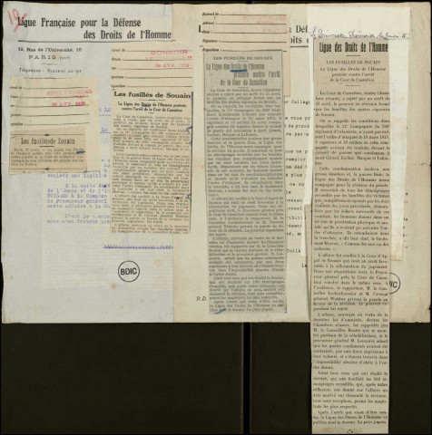 05.- Articles de presse évoquant le combat de la LDH pour la réhabilitation des 4 caporaux fusillés à Souain. 1925, 1926. Sous-Titre : Dossier Blanche Maupas
