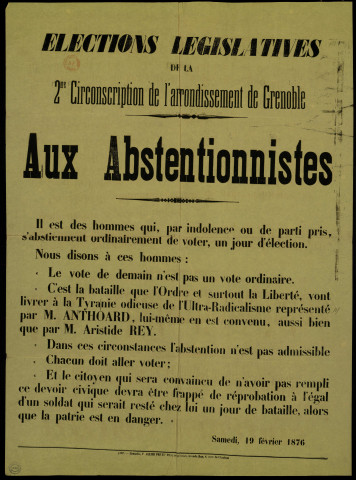 2me circonscription de l'arrondissement de Grenoble : aux abstentionnistes