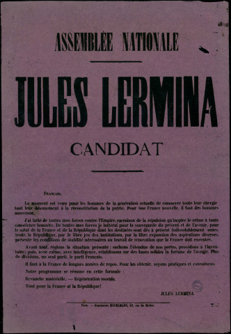 Assemblée Nationale : Jules Lermina Candidat