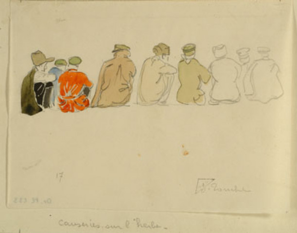 (Causerie sur l'herbe, en ligne, de dos. Güstrov)